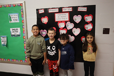 Lee Road second graders Gabriel Sosa, Mason Meade, Michael Martinez and Isabella Lott shared their dreams of a peaceful future inspired by Martin Luther King Jr. on Jan. 9.