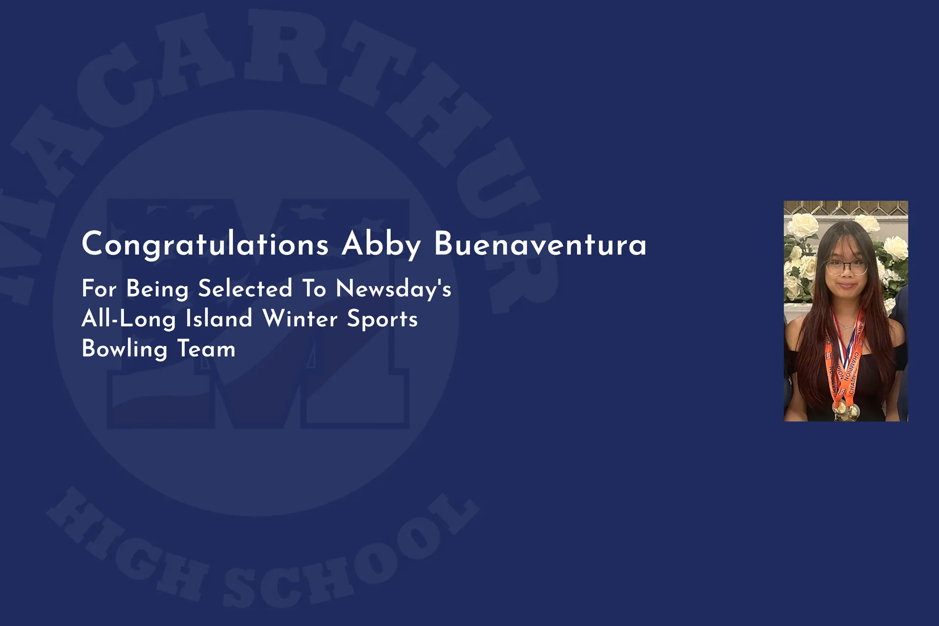 Congratulations to Abby Buenaventura on being selected to Newsday's All-Long Island Winter Sports Team!