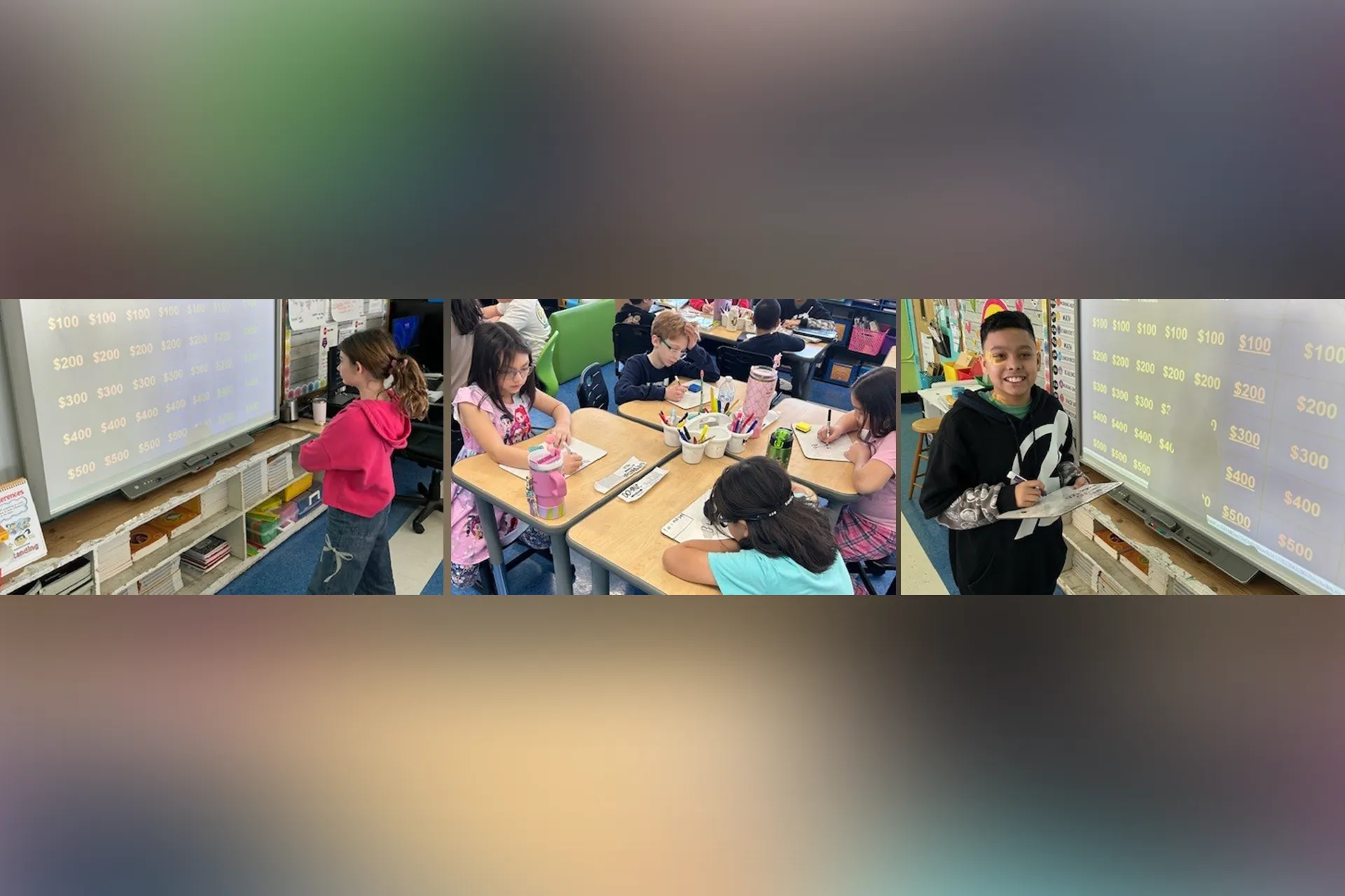 Mrs. Tavella and Mrs. Dunleavy's fifth grade class geared up for their Envision Topic 8: Applying Understanding of Multiplication to Multiply Fractions assessment with an exciting game of Jeopardy!